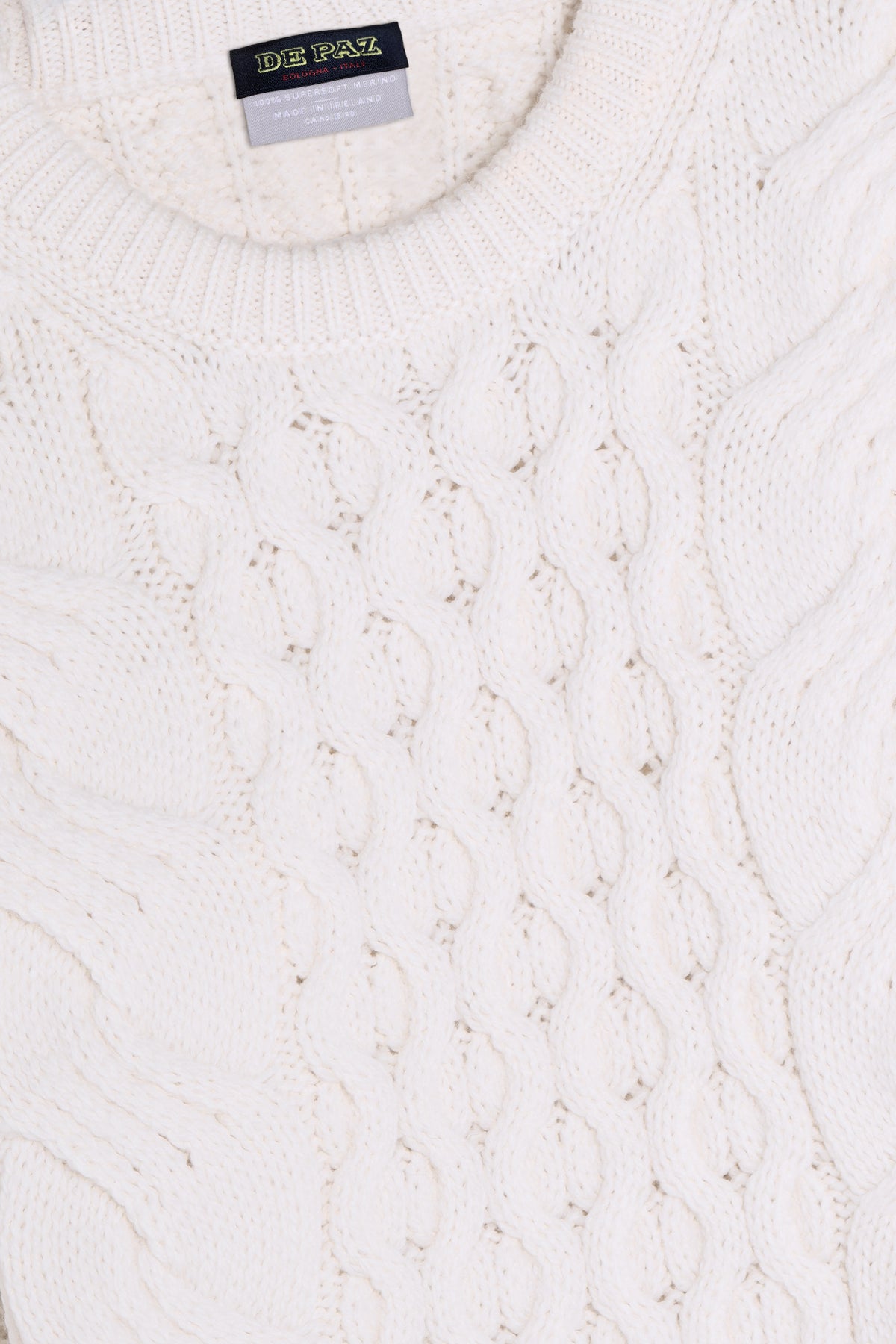 Maglione Aran treccia corto bianco Lady De Paz - Dettaglio treccia