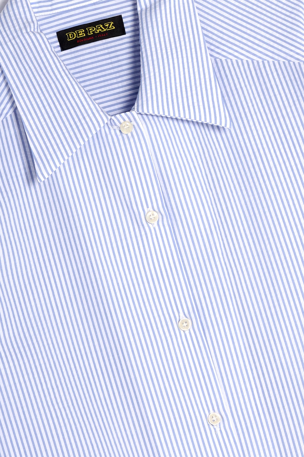 Camicia in cotone seersucker blu dettaglio Lady De Paz