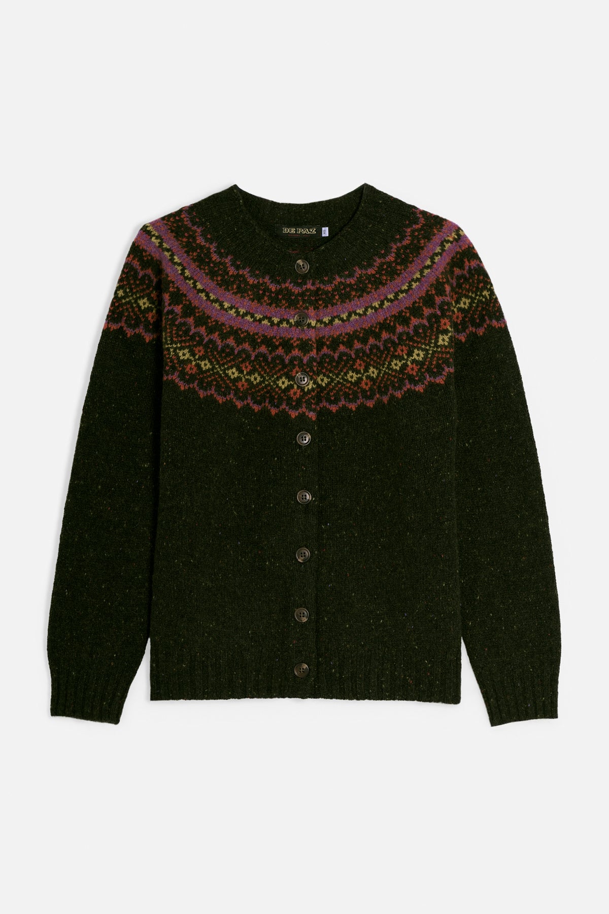 Cardigan girocollo fair isle verde Lady De Paz