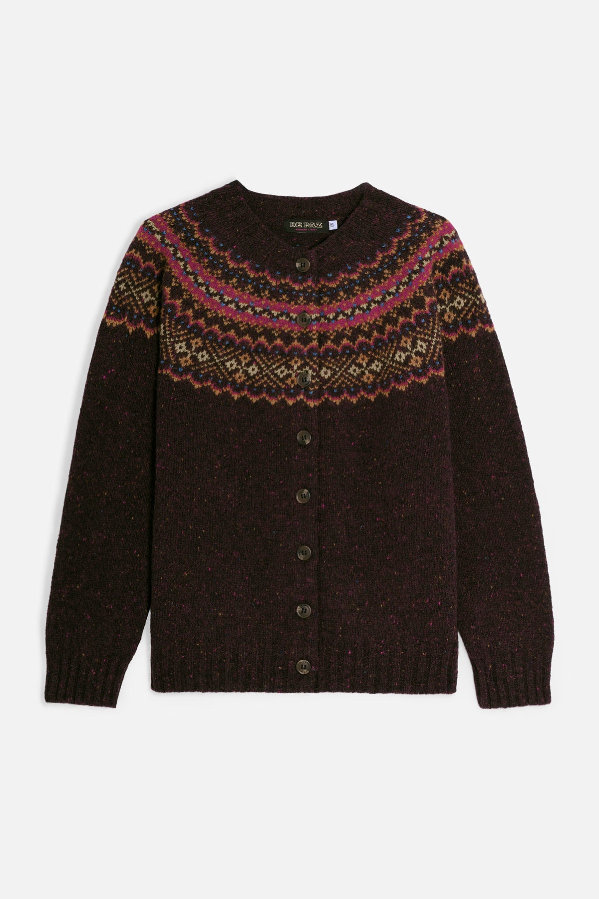 Cardigan girocollo fair isle marrone Lady De Paz
