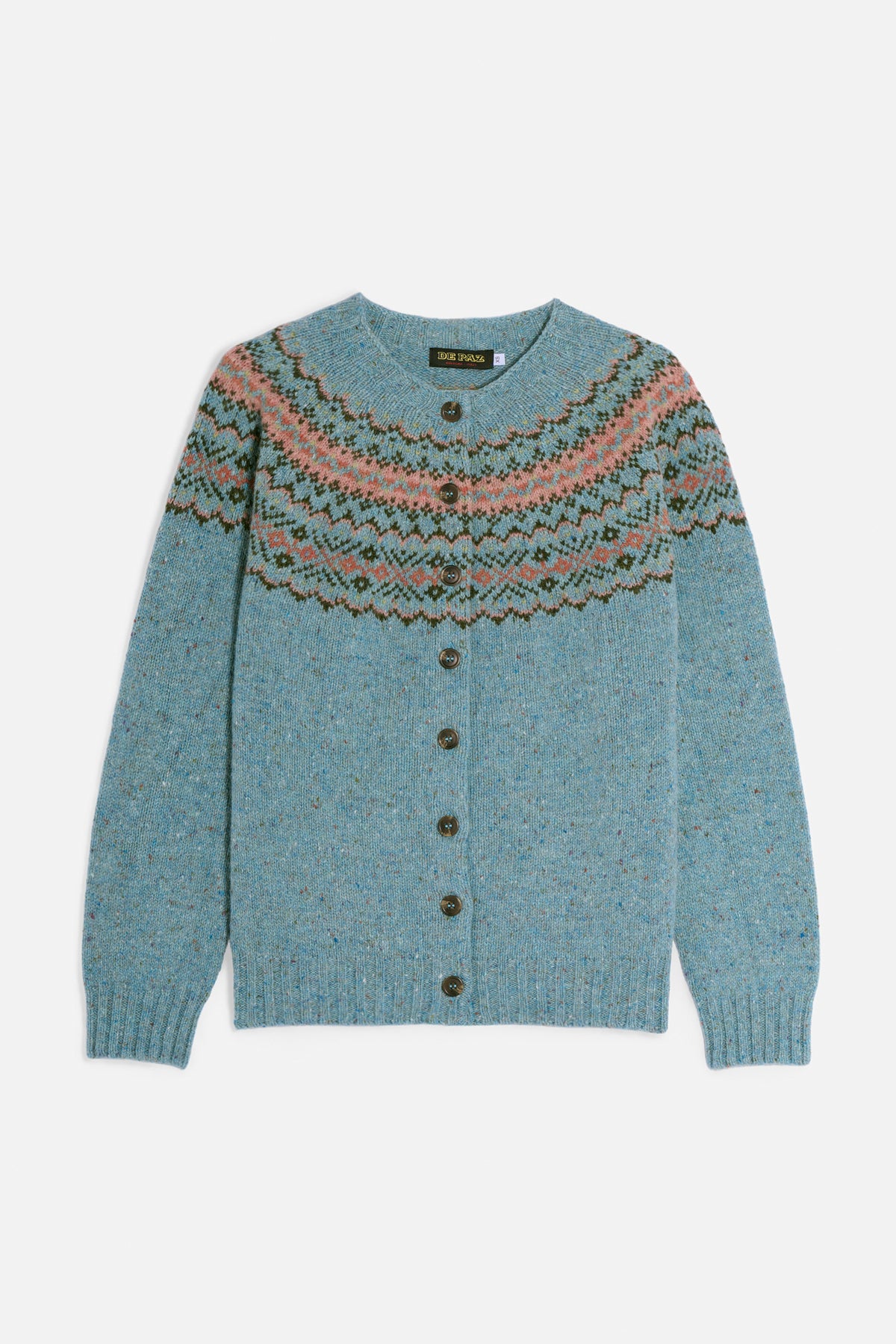 Cardigan girocollo fair isle azzurro Lady De Paz