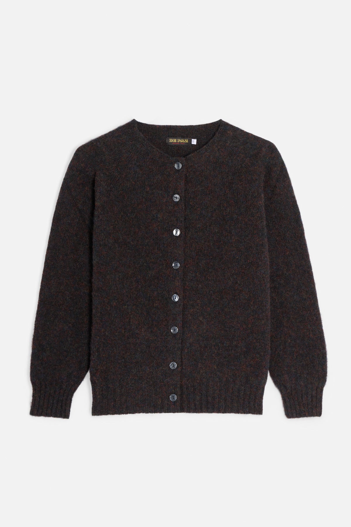 Cardigan girocollo shetland dark brown Lady De Paz