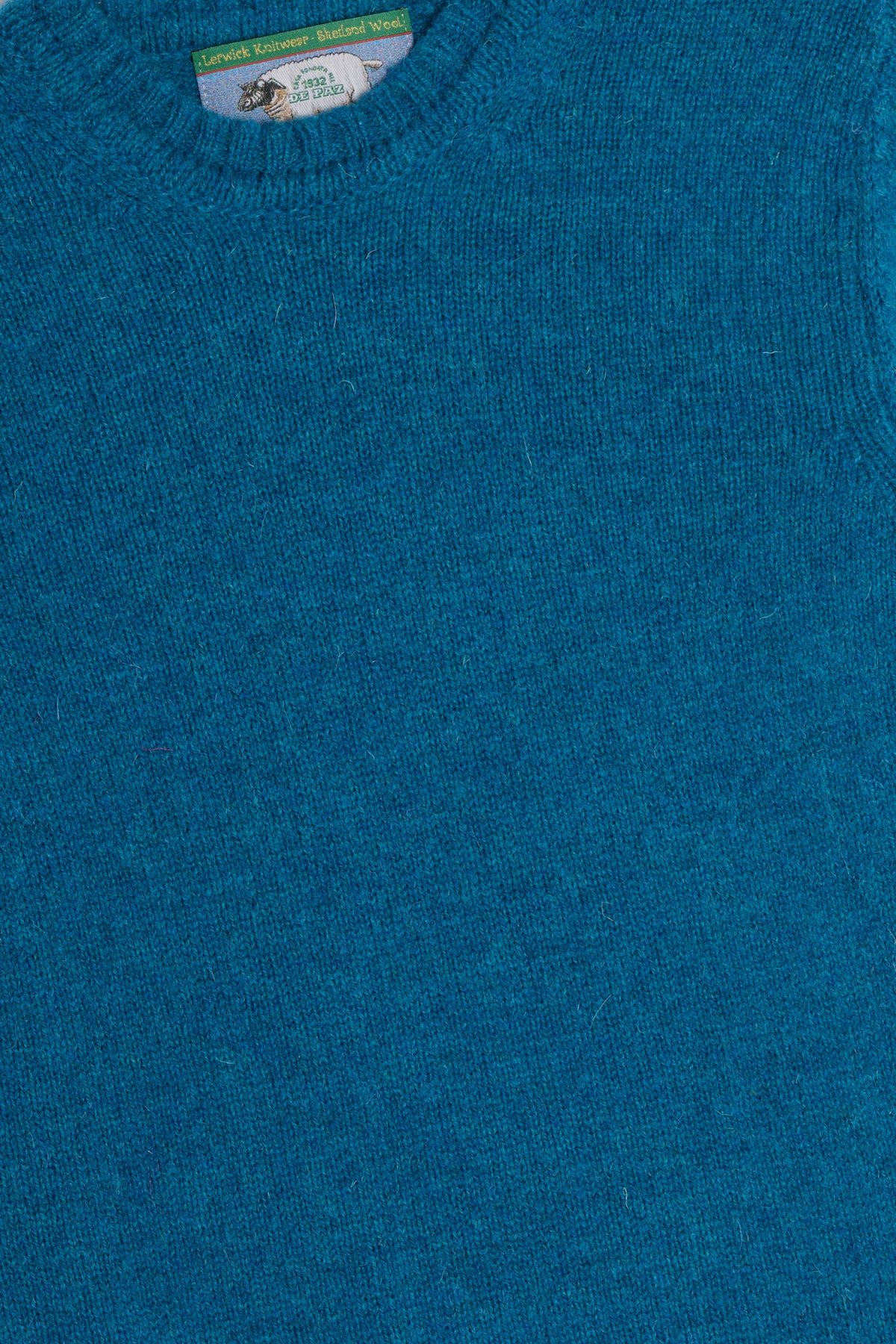 Maglione girocollo shetland ottanio dettaglio Lady De Paz