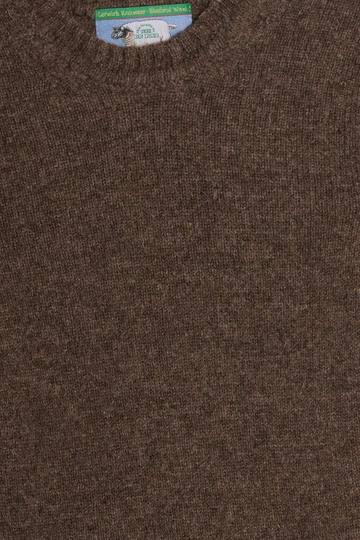 Maglione girocollo shetland marrone dettaglio Lady De Paz