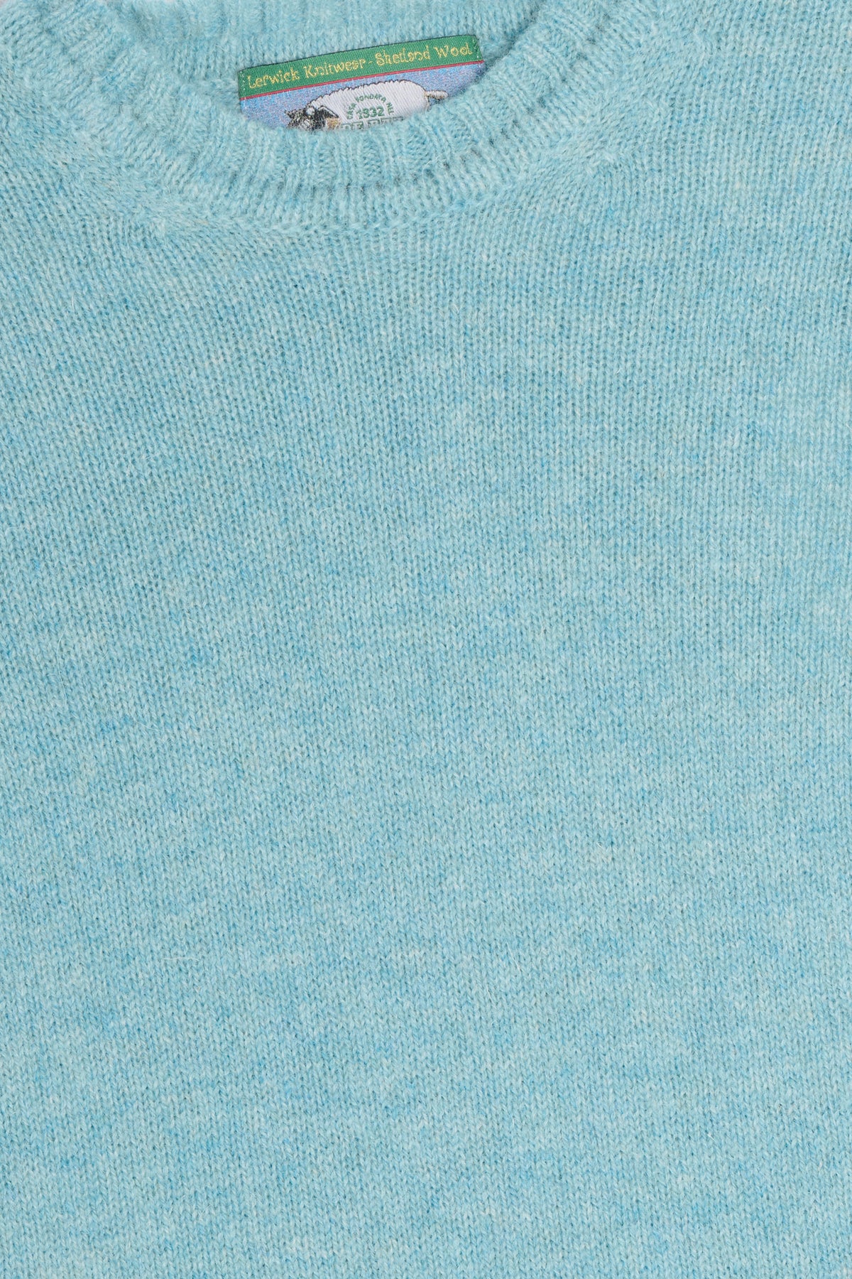 Maglione girocollo shetland azzurro dettaglio Lady De Paz