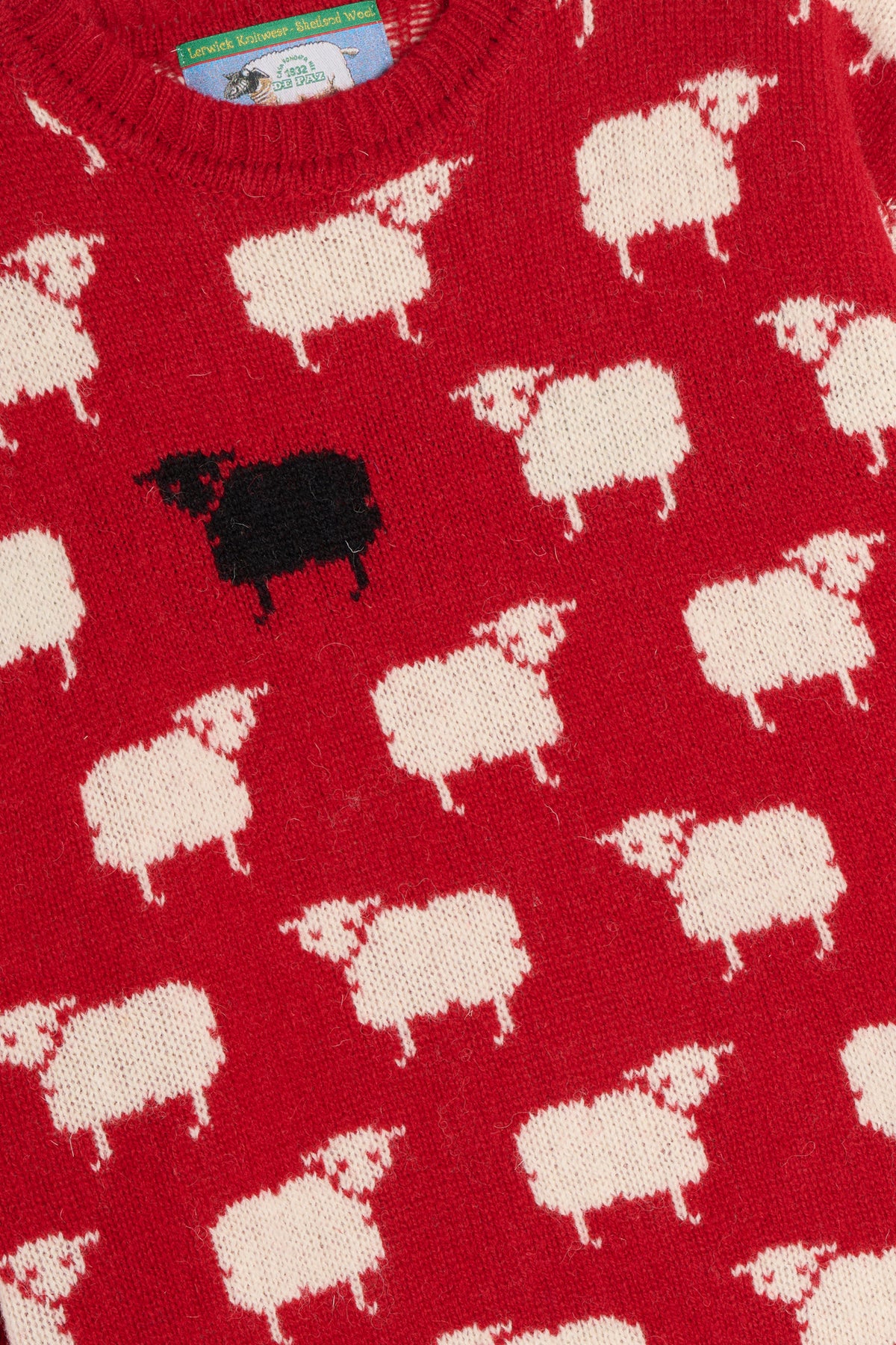 Dettaglio motivo pecorelle maglione Shetland Lady De Paz