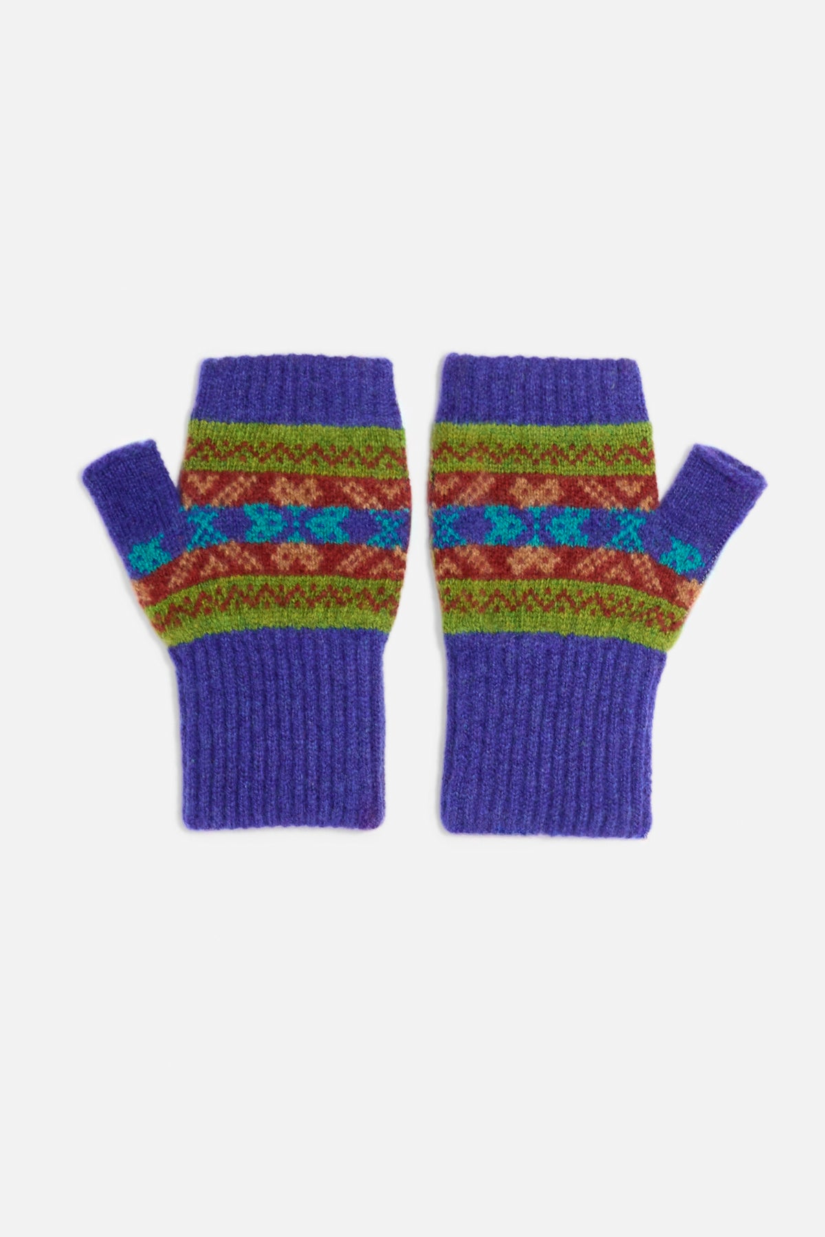 Manopola senza dita fair isle in lana bluette Lady De Paz