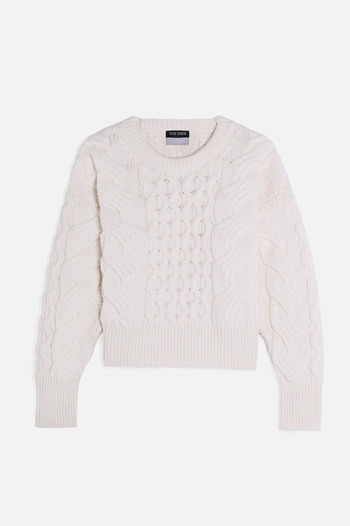 Maglione Aran treccia corto bianco Lady De Paz 