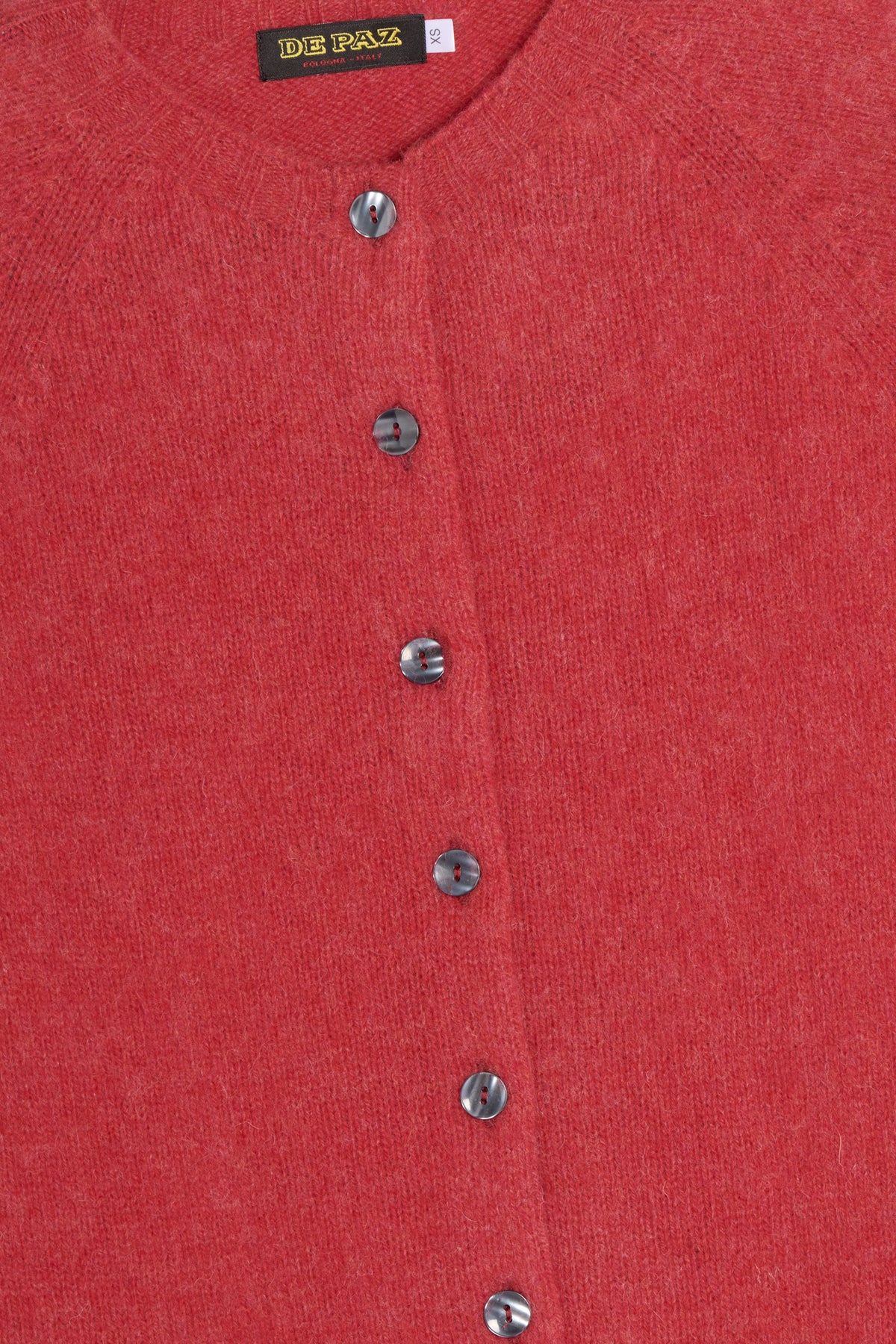 Cardigan girocollo shetland rosso dettaglio Lady De Paz