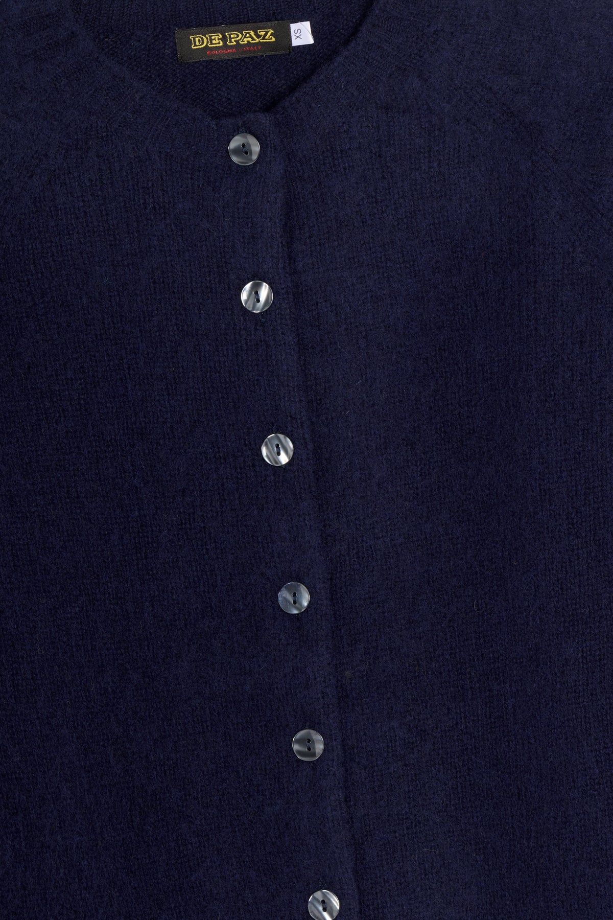 Cardigan girocollo shetland blu navy  dettaglio Lady De Paz