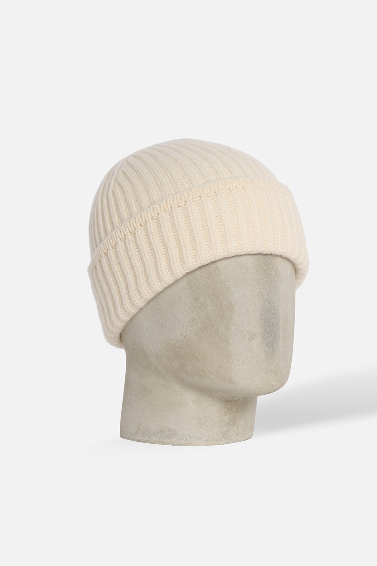 Cuffia donna cashmere a costa larga panna Lady De Paz