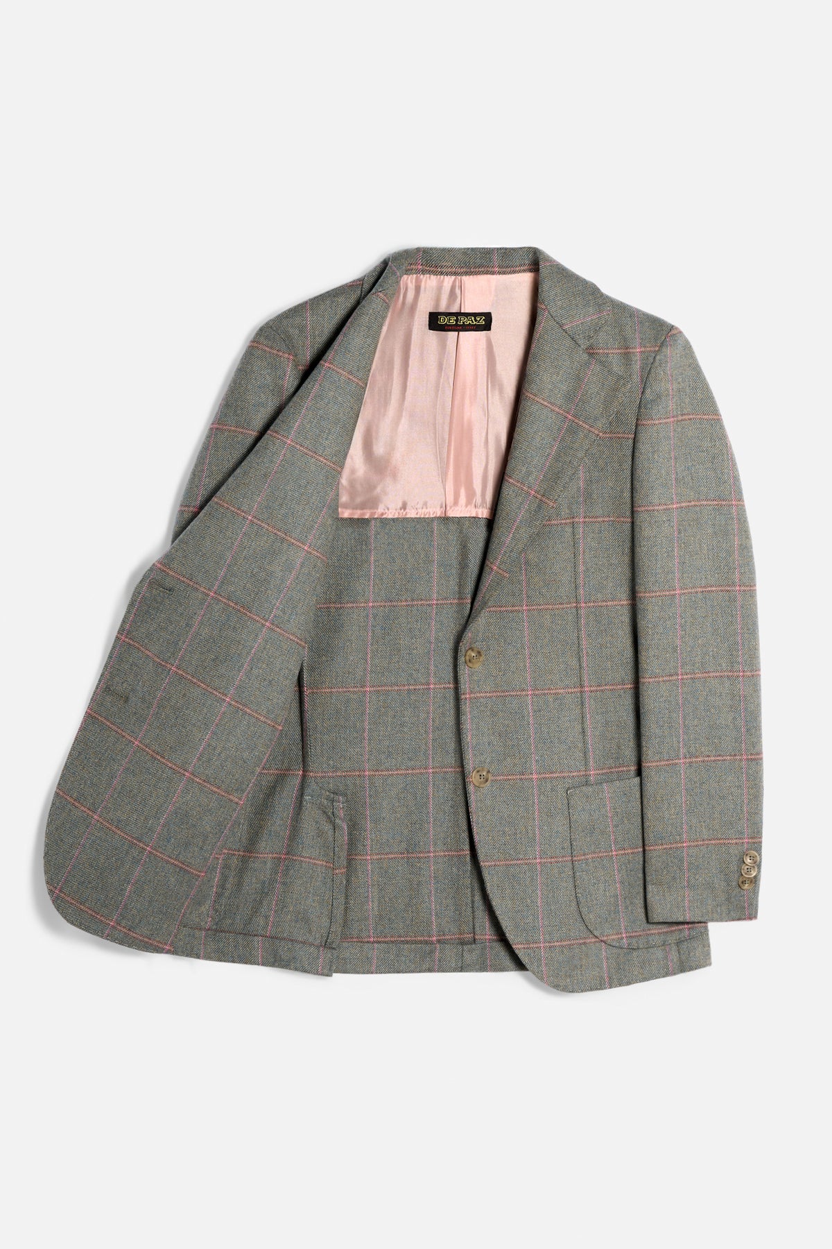 Giacca Lana Sfoderata Verde Lovat Rosa Aperta Lady De Paz