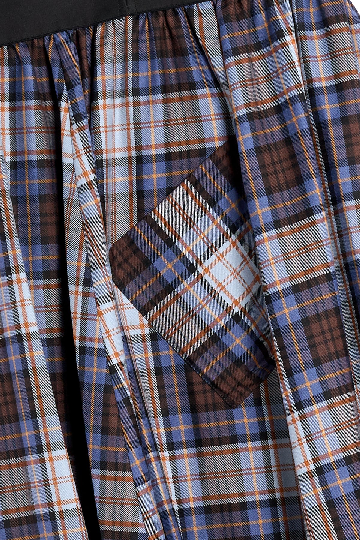 Gonna lunga lana tartan azzurro/marrone dettaglio tasca Lady De Paz