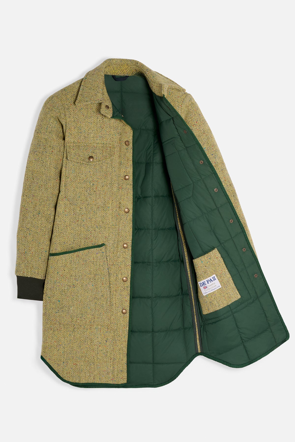 Leon lungo donegal tweed lime aperto Lady De Paz