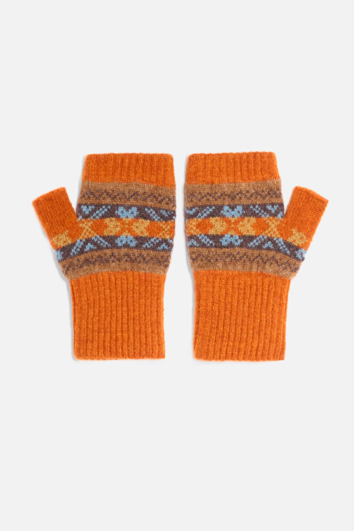 Manopola senza dita fair isle in lana arancione Lady De Paz
